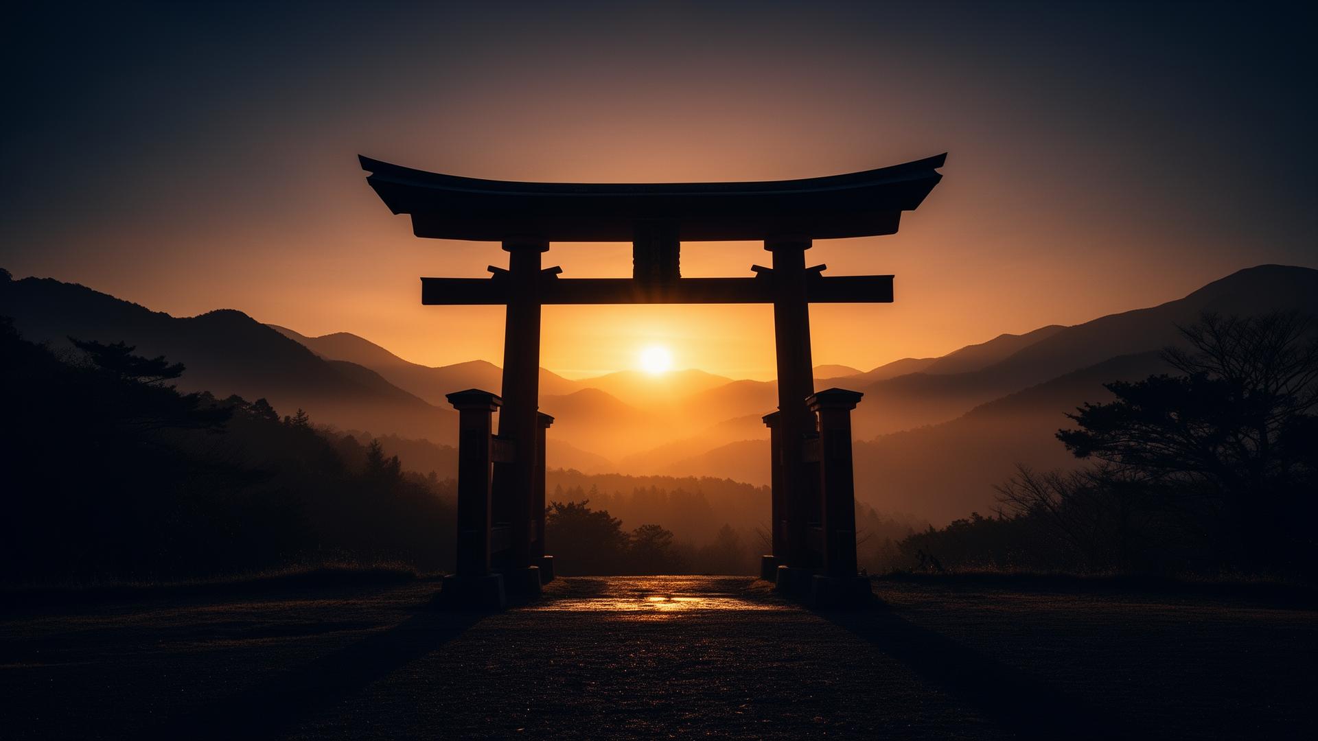 Mystical torii gate at sunset